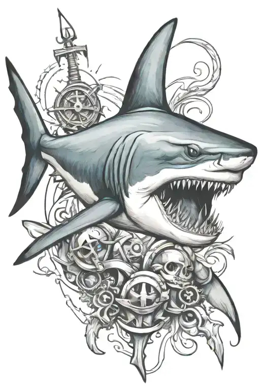 shark with anchor tattoo design idea