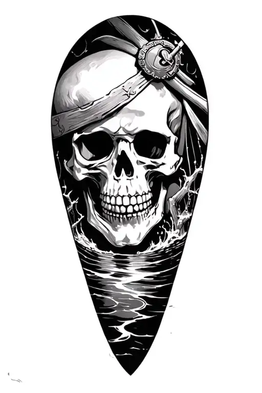 pirate, skeleton, water battle scene tattoo design idea