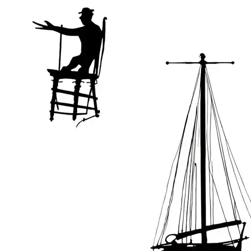 man on top of yacht mast in a bosuns chair  tattoo design idea