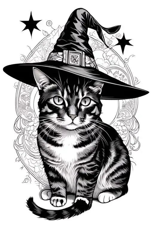 cat, witch, tarot tattoo design idea