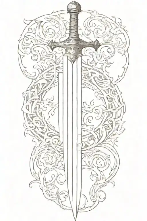 straight longsword with a side wing open tattoo design idea