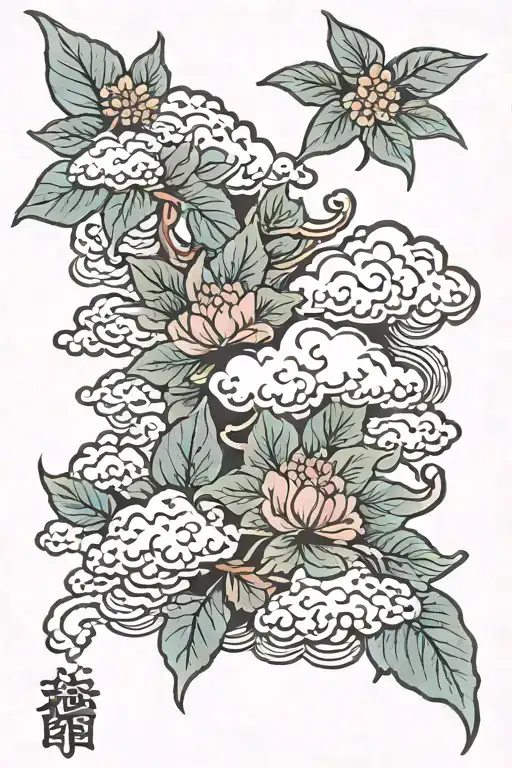 Cloud Japanese Leafs tattoo design idea