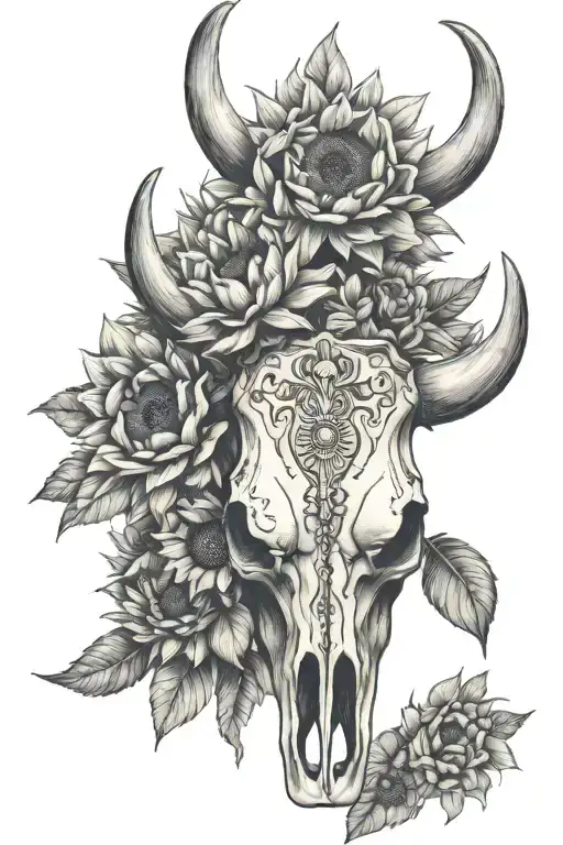 bull skull, sunflowers, cactus, western, girly tattoo design idea