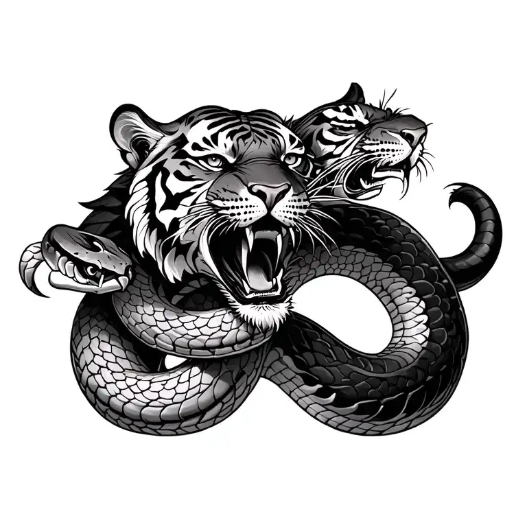 tiger fighting snake for chest piece tattoo design idea