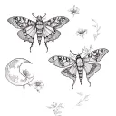 mystic moths and moons with flowers tattoo design idea