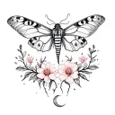 mystic moths and moons with flowers tattoo design idea