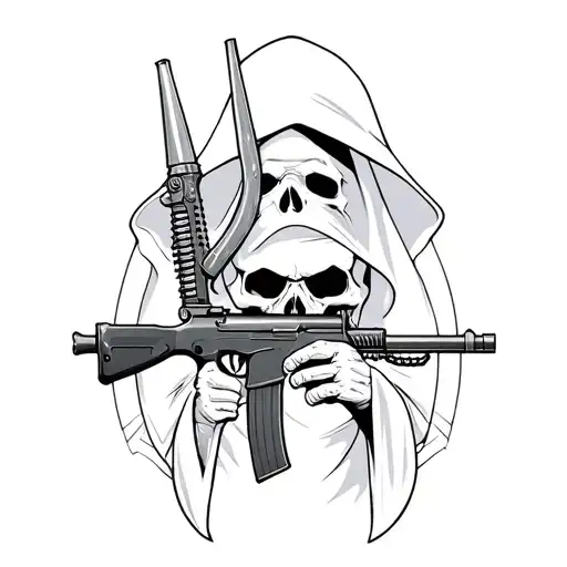 Grim Reaper with ak47 tattoo design idea