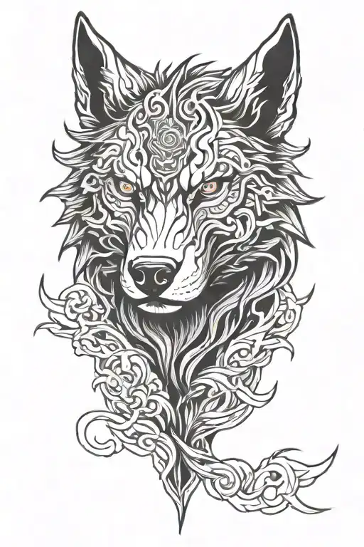 evil looking wolf nihonga style tattoo tattoo design idea