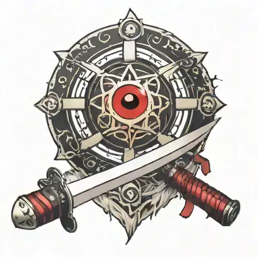 A katana with sharingan eye tattoo design idea