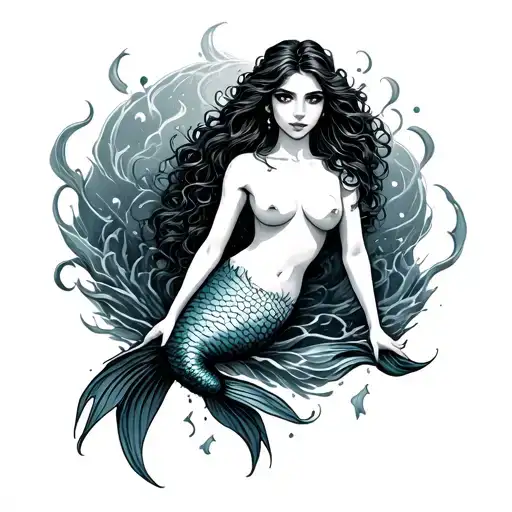 Topless Mermaid tattoo design idea