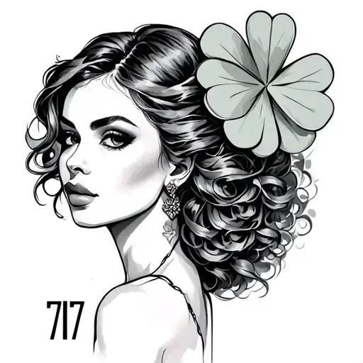 717, clovers, strong woman tattoo design idea