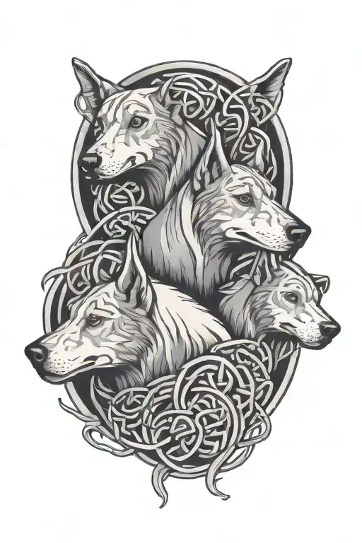 celtic hounds circle shape surrounded tattoo design idea