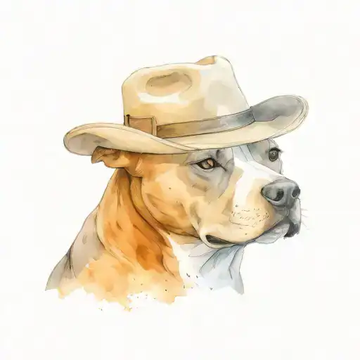 grey and brindle staffy wearing a cowboy hat tattoo design idea