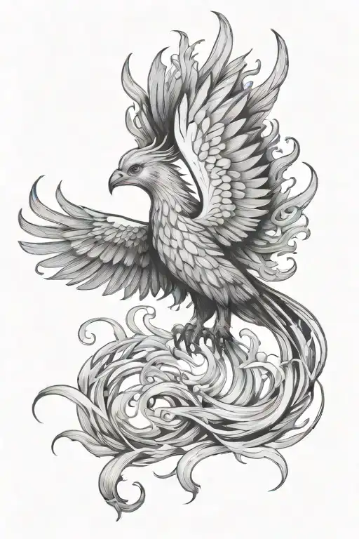 phoenix rising from ashes feminine  tattoo design idea