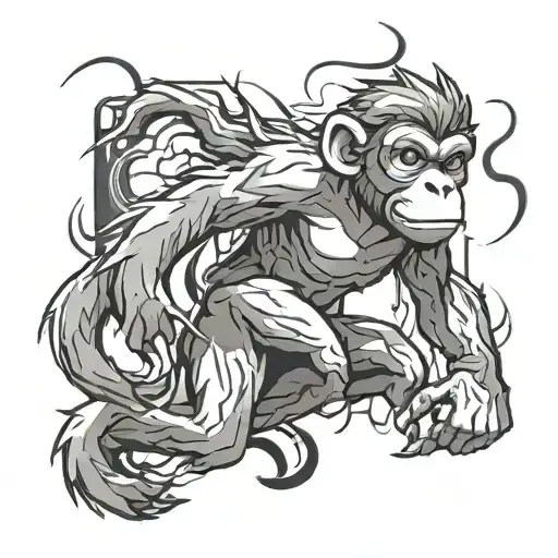 anime style monkey with lightning tattoo design idea