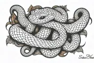 copperhead snake wrapped arms around herself tattoo design idea