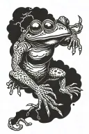 japanese frog sitting like boss battle scene tattoo design idea