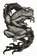 japanese frog sitting like boss battle scene tattoo design idea