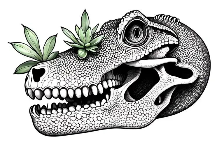 Lizard skull with succulent plants tattoo design idea