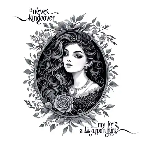 it's never over, my kingdom for a kiss upon her s h calligraphy tattoo design idea