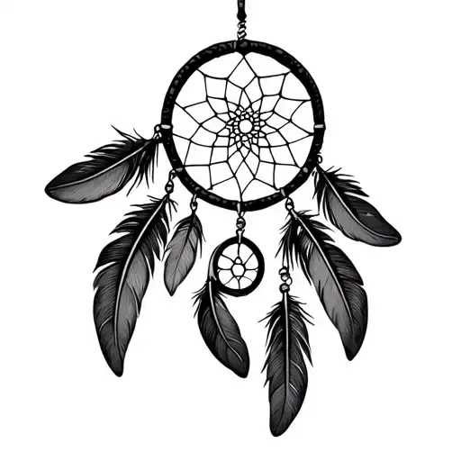 dream catcher with 3 feathers hanging from bottom part tattoo design idea