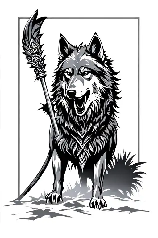 Spartan Warrior wolf silhouette tattoo design idea