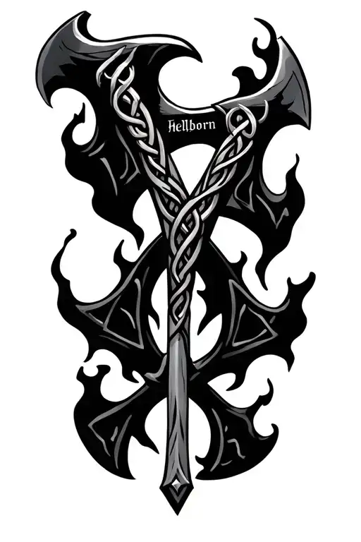 Celtic with Axes and flames add the name Hellborn tattoo design idea