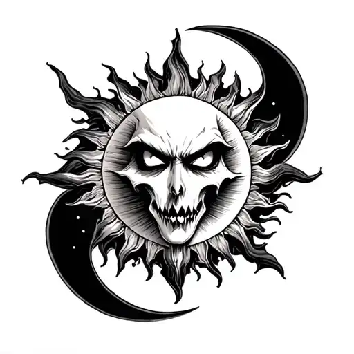 evil sun and moon tattoo design idea