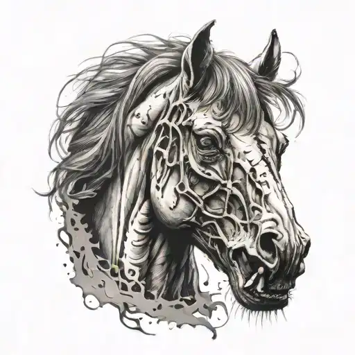 zombie horse head tattoo design idea