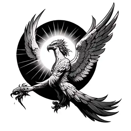 Cross Angel Sun rising phoenix tattoo design idea