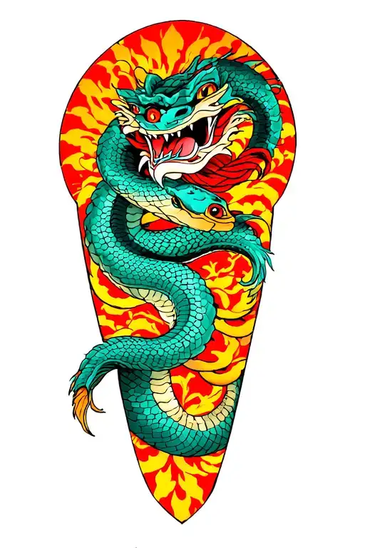I need a tattoo design below my knee full colored tatoo it should be included snake and japanese art samurai tattoo design idea