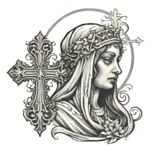 Saint Maria and Cross tattoo design idea