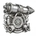 generate a triceps tattoo with the main theme of the cannon from the Arsenal football club's crest, also add some origin tattoo design idea