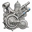 generate a triceps tattoo with the main theme of the cannon from the Arsenal football club's crest, also add some origin tattoo design idea