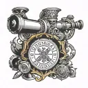 generate a triceps tattoo with the main theme of the cannon from the Arsenal football club's crest, also add some origin tattoo design idea