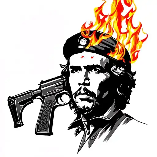 Che Guevara ak47 fire tattoo design idea