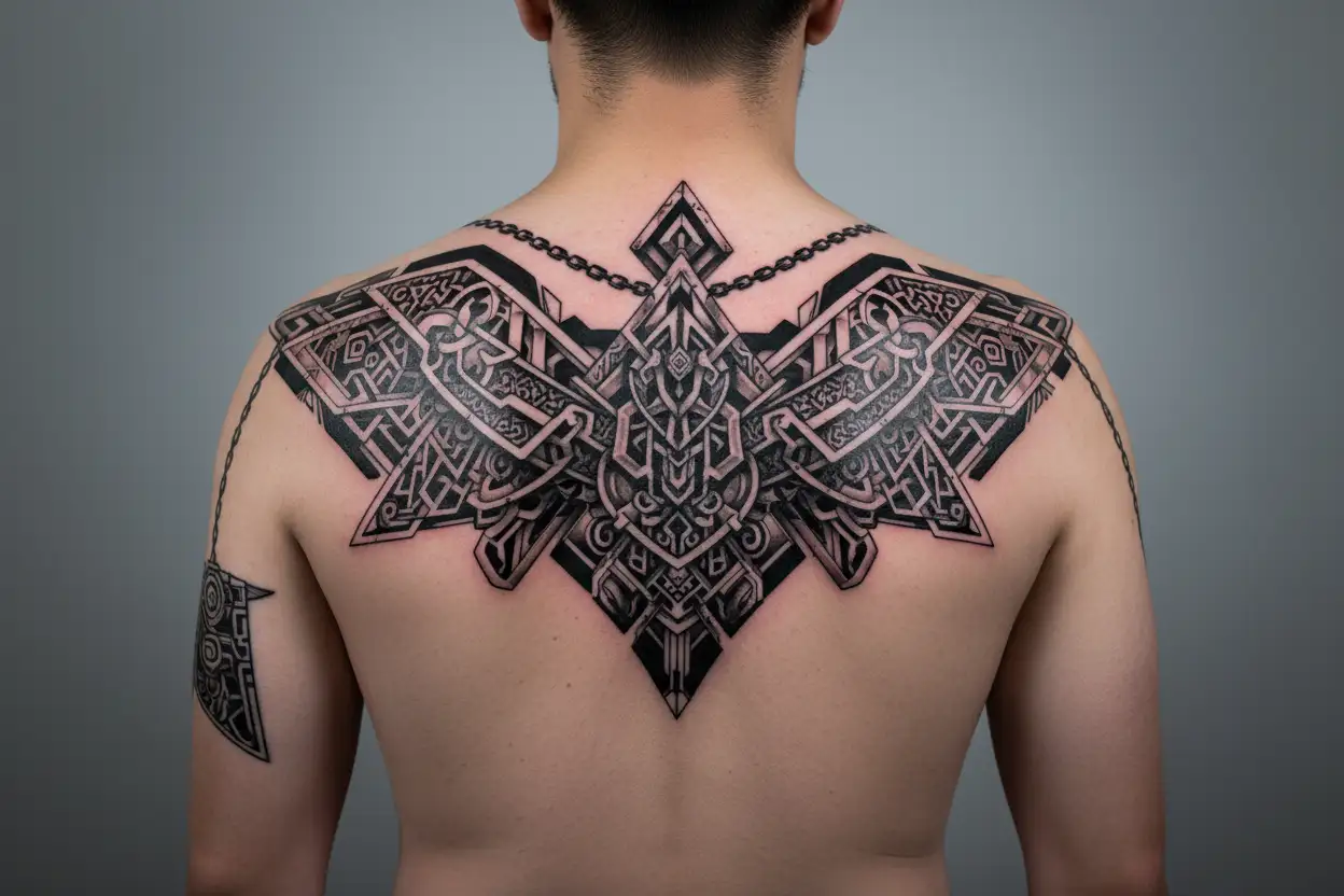Aztec armor necklace tattoo design idea