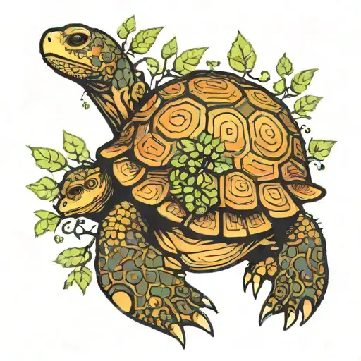 tree growing on tortoise inside her belly tattoo design idea