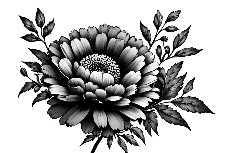 Marigold and cosmo flower tattoo design idea