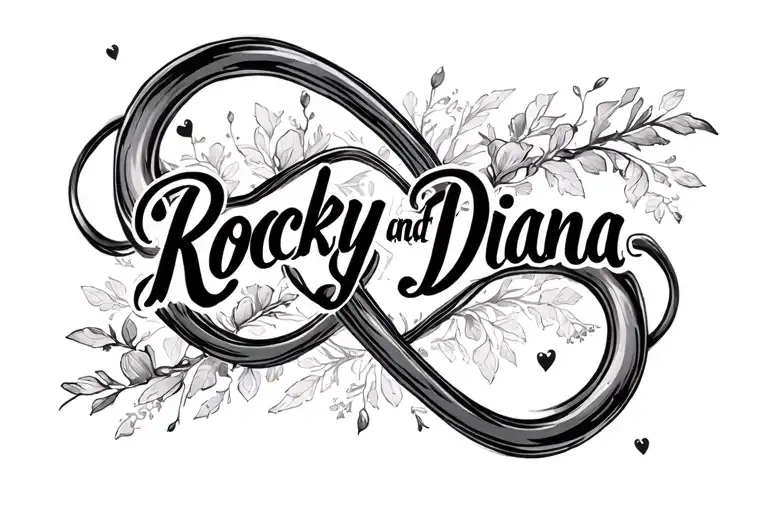 "Rocky and Diana" infinity symbol incorporated representing the client's love tattoo design idea