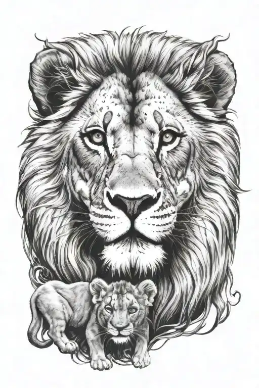 lion and 2 cubs face only tattoo design idea