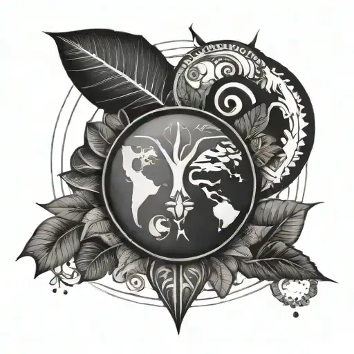 pachamama embracing earth + lotus+ sun+ moon+ mountains+ coco leaves+ pachamama symbol tattoo design idea