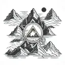 A minimalist mountain range with the Virgo and Leo symbols subtly integrated into the peaks. tattoo design idea