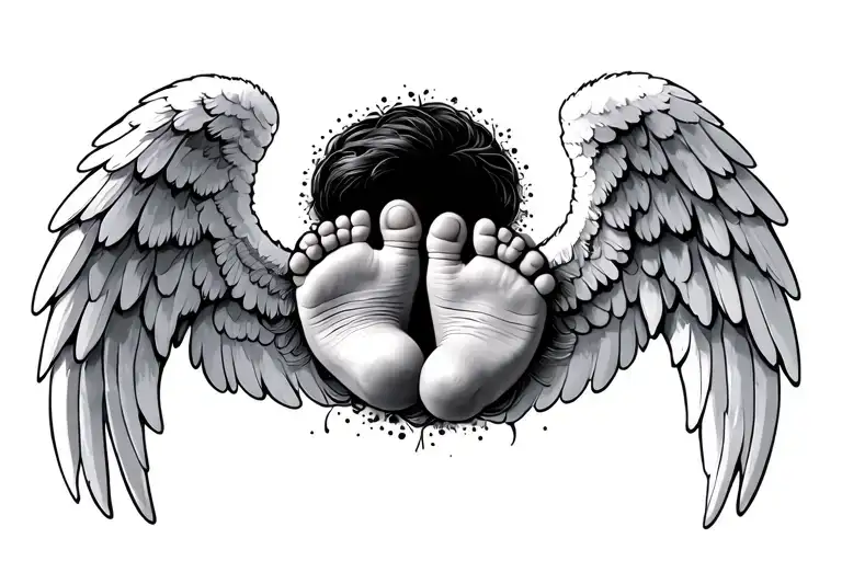 angel wings with baby feet on the inside representing tattoo design idea