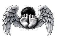 angel wings with baby feet on the inside representing tattoo design idea