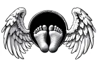 angel wings with baby feet on the inside representing tattoo design idea