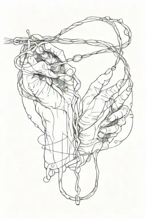 minimalist tattoo print of the string of life being cut (featuring only the hands, taut string and the scissors) tattoo design idea