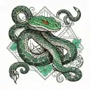snake wrapping itself on emerald, gemini sign, mountains tattoo design idea