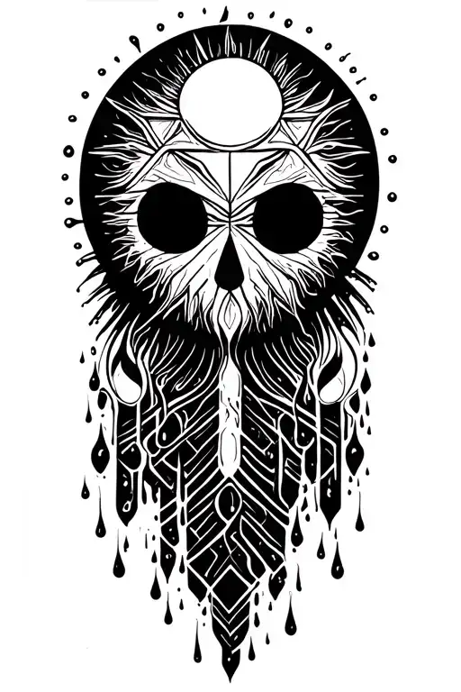 a sun melting into rain drops. tattoo design idea