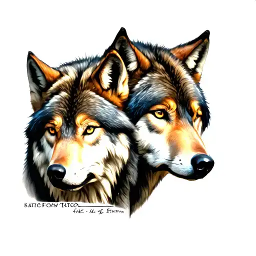 large alpha wolf protecting young adult ginger female tattoo design idea